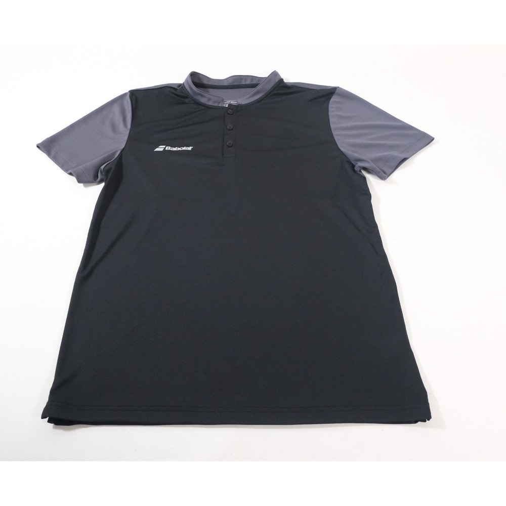 Babolat Play Mens Tennis Polo Shirt Large Black Grey Henley Short Sleeve Sport
